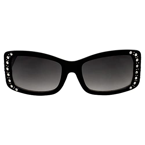 Rodeo Queen 2 Pairs of Fashion & Studded Sunglasses for Women Black Frame w/Metal Accent Piece Bling Rhinestones & Smoke Gradient Lenses2