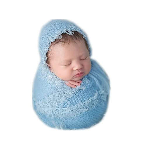 Vemonllas Newborn Infant Baby Boys Girls Photography Props Mohair Lace Hat and Wrap Blanket Cloth (Light Blue) by Vemonllas - Image 6