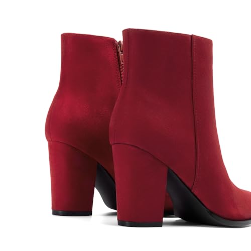 DREAM PAIRS Women's Ankle Boots Chunky Block Heel Booties,Size 6,Red,ANITA