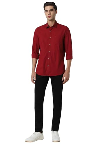 Image of Peter England Men's Solid Slim Fit Full Sleeve Casual Shirt| 100% Cotton