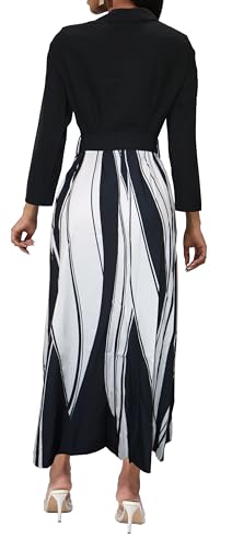 Bttup Business Casual Long Dresses For Women Trendy Print Dinner Dress With Bow Belt Sexy Maxi African Dress Club Party Outfits… Black/White thumb #1