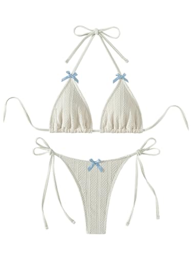 Women's 2 Piece Y2K Solid Bikini Set Halter Tie Bow Front Bikini Triangle Beachwear Swimsuit High Cut Bathing Suit