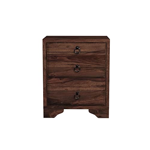 Image of WOODLAB Solid Sheesham Wood Bedside Table | Wooden Nightstand with 3 Storage Drawers | Modern Multipurpose End Table | Ideal Furniture for Living Room, Home & Bed Room (Walnut Finish)