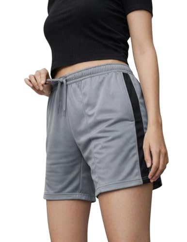 Image of Mack Jonney Women Cotton Knee Length Shorts | Soft Breathable Fabric | Elastic Waist with Drawstring | Side Stripe Casual Gym Workout Shorts for Women