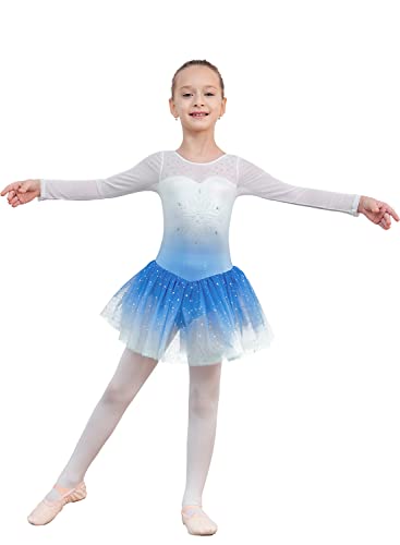 Long Sleeve Ballerina Dress Up For 9-10 Years Girls Snow Blue Mesh Tutu Princess Dress Kids Girls' Dance Clothing 9-10 Years #TOP2