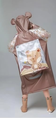 Image of FashionIO Hooded Raincoat for Kids with Wide /Inflated Brim Solid PVC Student Kids Raincoat with School Bag Rain Cover Cartoon Print Raincoats