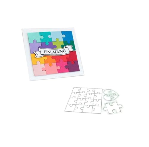 Metal 16 PCS Square Puzzle Cutting Dies, Love Heart Shape Die Cuts Stencil Puzzle Frame Dies Embossing Tool for Card Making Scrapbooking DIY Etched Craft Dies - Thumbnail 4