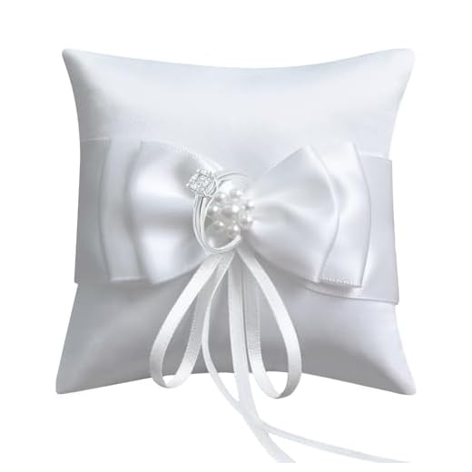 HANIUTTY Cuscino Fedi Nuziali, Avorio Cuscino Porta Fedi Matrimonio Cuscino ricamato con Fiocchetto per fedi nuziali Matrimonio Cerimonie Forniture per Decorazione della Festa Nuziale(10 x10 cm)
