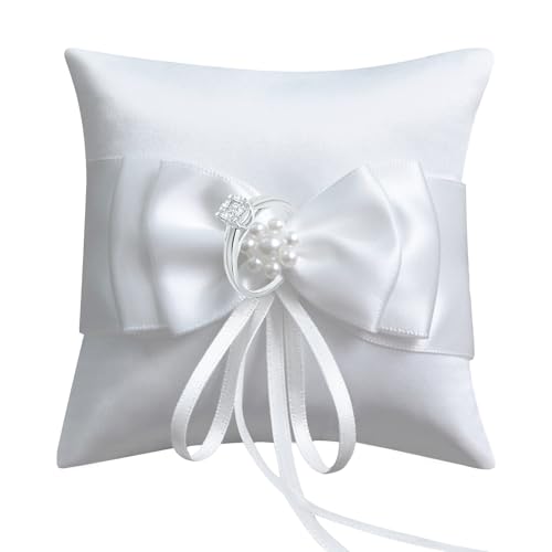HANIUTTY Almofada para anéis de casamento, suporte para anéis de casamento, suporte para almofadas nupciais brancas, caixa de anéis, para noivado ou anéis de casamento vintage (10 x 10 cm)
