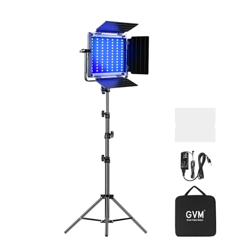 GVM Lampe Vidéo 800D LED RVB, Contrôle par Application, 3200K-5600K, Studio LED Lumière, Lumière de Photographie pour Youtube, Sac de Transport Inclus