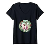 Mujer Gladiolo Flor Ilustración Flor Jardinería Obra De Arte Camiseta Cuello V