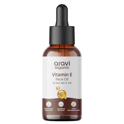 Image of Aravi Organic Vitamin E Oil For Face - Best Oil For Body and Nail - Enriched Veg Vitamin E Source - For Nourish Your Face and Repair Damaged Skin - 30 ml