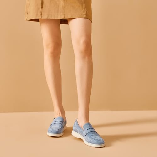 Image of BEAU TODAY Women's Suede Loafer Flats，Slip On Penny Loafers Work Shoes