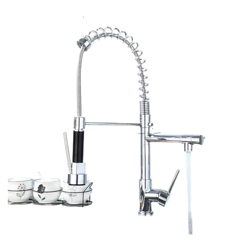 Robinet d'évier de cuisine extractible mitigeur double bec ressort - 3