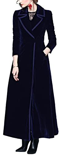 CHARTOU Women's Elegant Velvet One Button Maxi Trench Coat Pocket Party Overcoat3