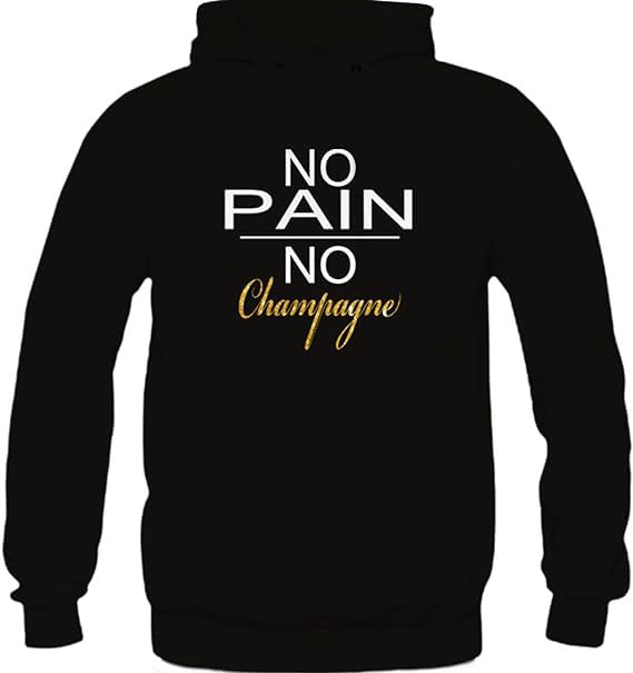 No Pain No Champagne Print on Black Pullover hoodie