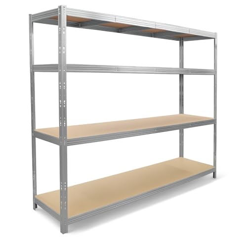 EURO VANADIUM - Étagère de Rangement Monobloc, 237 x 60 x 200 cm, Rack Étagère de Garage 4 Niveaux - Charge Lourde 1400 kg, Garage, Cuisine, Buanderie -...