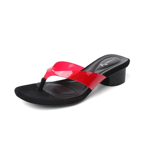 Image of vivianly Women's Suede Low Chunky Block Heel Flip Flops Square Toe Thong Heeled Sandals Casual Slip On Mules for Work Beach Casual Outings