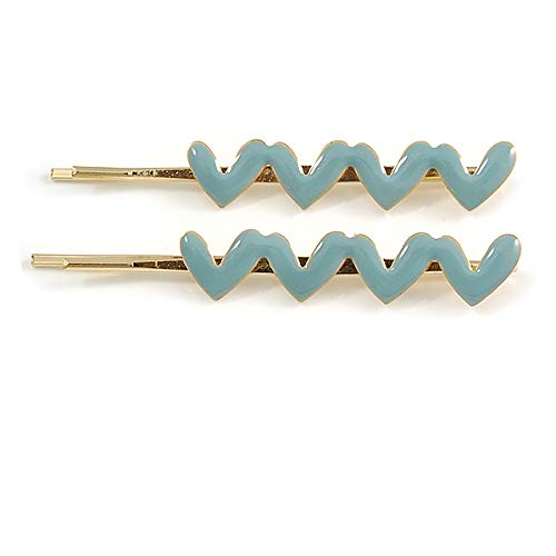 Horquillas de pelo de corazón esmaltado azul claro con baño de oro elegante de 65 mm 4