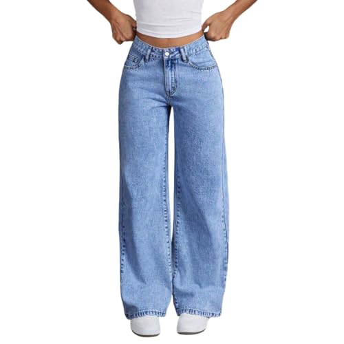 Jean Baggy Fille Ado Taille Haute Jambe Large Denim Gris Poches