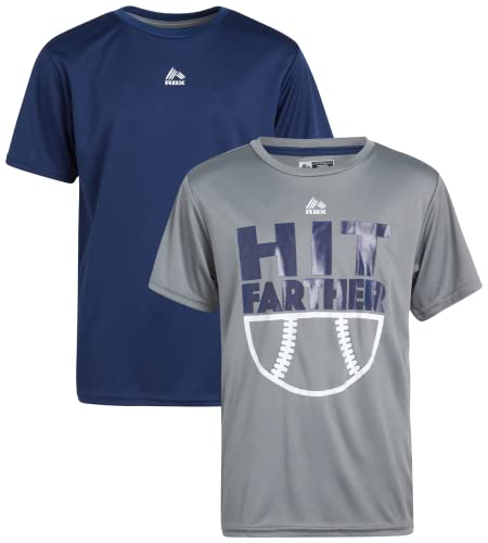 Rbx Boys' Athletic T-Shirt - 2 Pack Active Performance Dry-Fit Sports Tee (Size: 4-16), Size 10/12, Grey Graphic/Navy #TOP16