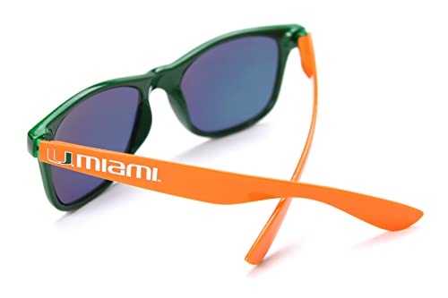 NCAA Miami Hurricanes MIAFL-4 Green Front Temple, Orange Lenses Sunglasses, One Size, Green2