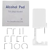 JOINPAYA Juego de Perforador de Nariz Doméstico Máquina de Acero Inoxidable, 1 Perforador y 12 Tipos de Piercings de Nariz de Acero Quirúrgico, Práctico y Esterilizado para Uso Personal