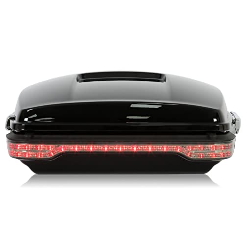 Image of ECOTRIC Chopped Motorcycle Storage Trunk Tail Box w /Wrap Light Compatible with 2014-2024 Harley Touring Models Street Glide Road Glide Road King Electra Glide Rear Brake Tail Light Luggage