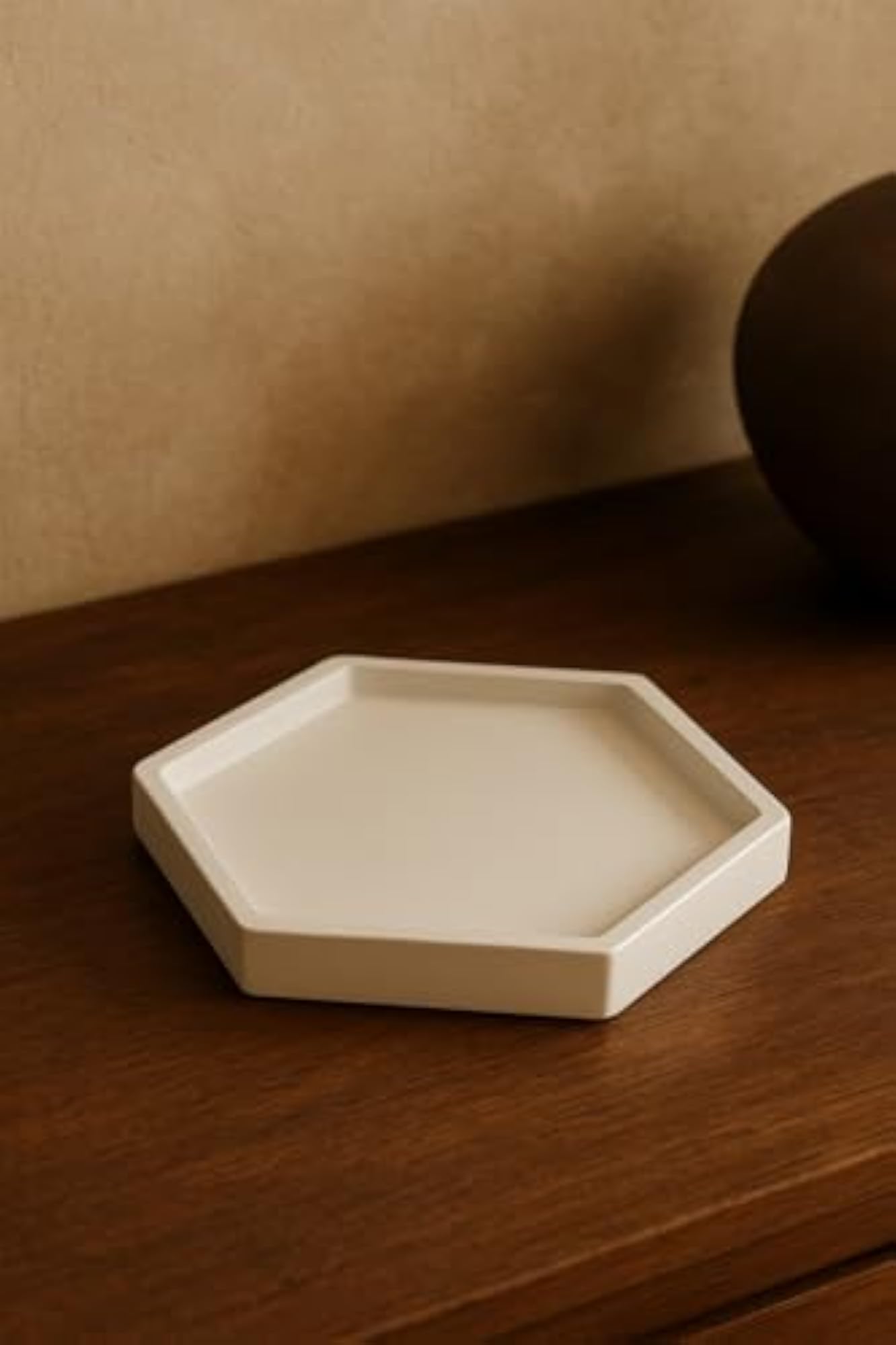 Set of 1 Hexagon White Concrete Aesthetic Tray, Minimalist