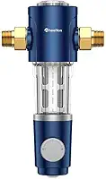 Filtro de sedimento giratório de 40 mícrons, filtro de água reutilizável para toda a casa, sistema de filtragem de pré-filtro lavável para água urbana/poço com autolimpeza, MNPT de 2,5 cm + FNPT de 3