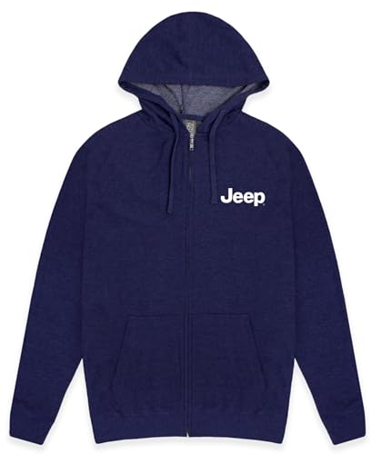 Jeep Text Full-Zip French Terry Hoodie - Slate Blue - Lightweight, Supersoft Unisex Sweatshirt with Embroidered Logo