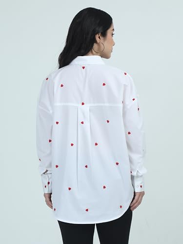 Image of Glam & Chique Women's Button-Down Oversized Shirt with Heart Embroidery S-2XL