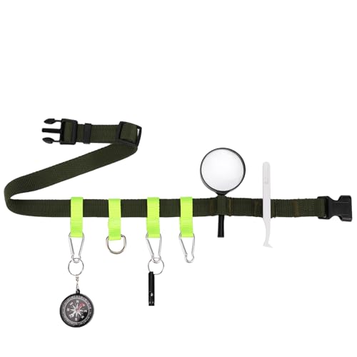 Ceinture d'extérieur pour enfants - Kit explorateur - Ceinture avec boussole - Sifflet - Loupe - Pince antistatique - Plastique - Ceinture légère - Jouet d'extérieur pour enfants à partir de 3 ans