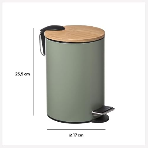 Poubelle SDB métal 3L pédale couvercle bambou Five