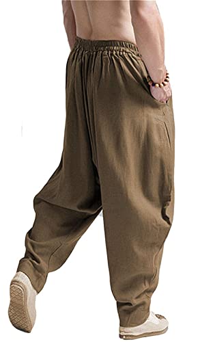 Clanmilums Men's Casual Harem Pants Loose Cotton Boho Hippie Drop Crotch Trouser (Medium, Green) #TOP2