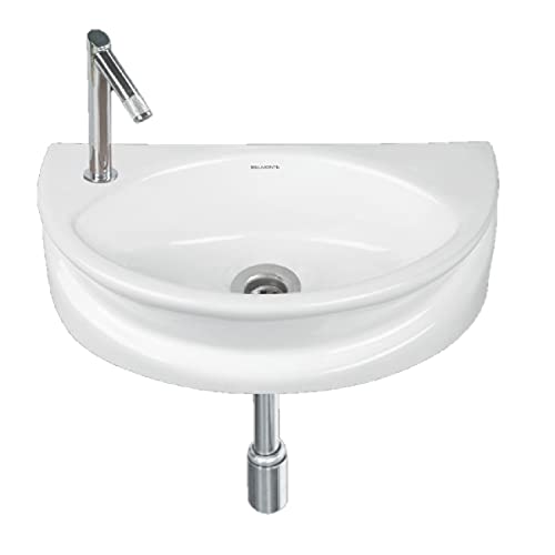 Image of Wash Basin Wall Hung Mounted Glossy Finish White Sink for Bathroom - (16 x 10 x 5 Inch)