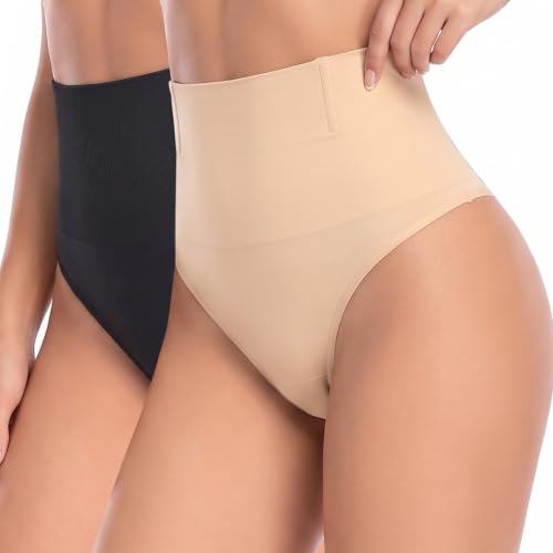 Image of ZENUTA 2 Pack Thong Shapewear for Women, High Waist Tummy Control Shaping Seamless Body Shaper Underwear Panties