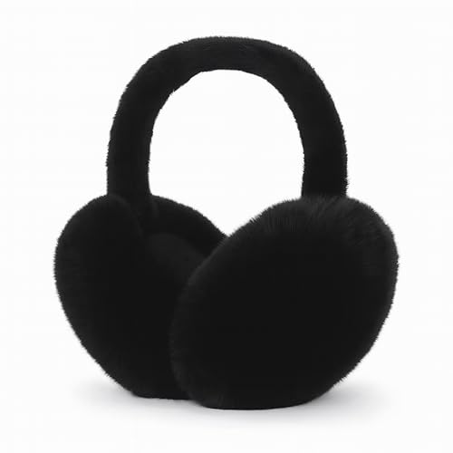 HENKi Cache-Oreilles d'Hiver Réglables en Fourrure Synthétique Tricotée pour Fille et Femme, Tendance, Noir, Schmaler Steg