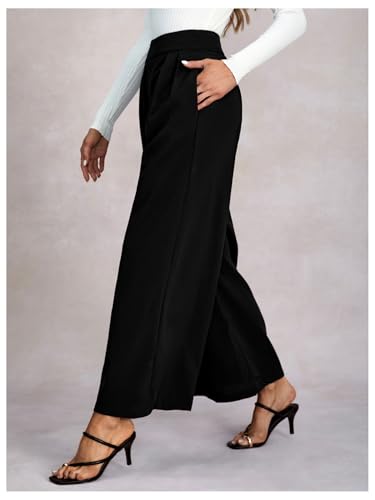 Women's Wide Leg Flowy Pants Pleated High Elastic Waist Loose Dressy Casual Trousers with Pockets2