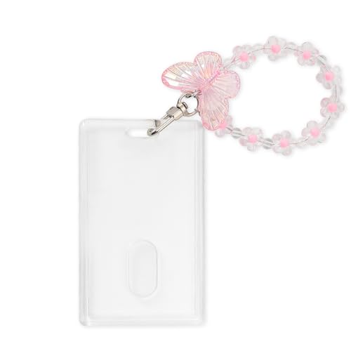Porta-cartões de foto Kpop com porta-cartões de foto rosa bonito transparente estojo de cartão de acrílico K protetor de cartões de foto pop com alça de pingente de borboleta de coração porta-cartões