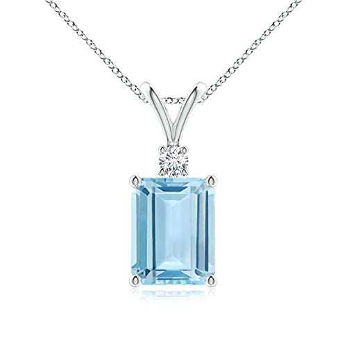 Angara Natural Aquamarine Solitaire Pendant for Women | Emerald-Cut Aquamarine Solitaire Pendant with Diamond in 14K Solid Gold/Silver/Platinum | March Birthday, Anniversary, Gemstone Jewellery Gift