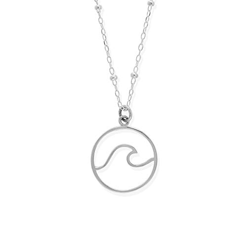 Boma Jewelry Sterling Silver Wave Water Element Circle Round Pendant Necklace, 18 Inches