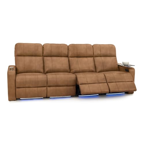 Image of Seatcraft Monterey Home Theater Seating Tawny Row of 4 Sofa | Italian Leather, Wall Hugger, Zero Gravity, Powered Headrest, Power Recline, Zero Gap, USB charging