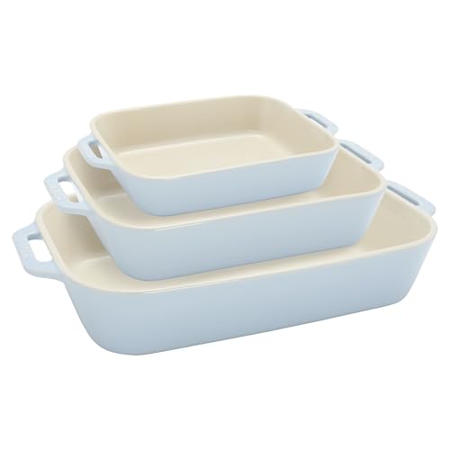 Image of Staub Ceramic 3-pc Rectangular Baking Dish Set - Macaron Pastel Blue