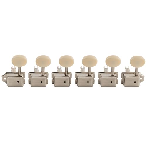 Image of Musiclily Pro R15J-26 Lefty Vintage 6 inline 15:1 Split Shaft Tuners Nickel