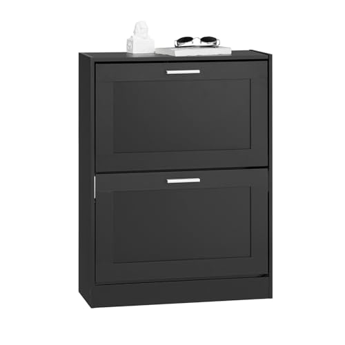 SoBuy Scarpiera ribaltabile Scarpiera a 2 ribalte Portascarpe salvaspazio Slim, 60x25x80cm, Nero, FSR137-SCH