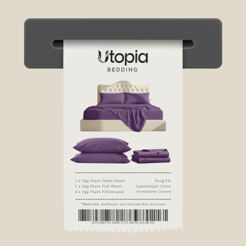 Image of Utopia Bedding King Size Sheet Set - 4 Piece Bed Sheets, Soft and Breathable Microfiber, Includes 1 Fitted Sheet, 1 Flat Sheet and 2 Pillowcases - Oeko Tex (Eggplant)