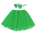 Women's Tulle Skirt Elastic Waist Tutu Skirts Tutus Skirts and Heart Sunglasses for Women (Green)