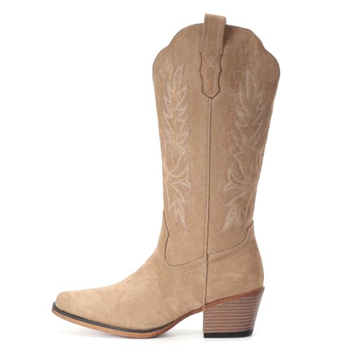 Image of IUV Suede Cowboy Boots for Women Mid Calf Western Cowgirl Boots