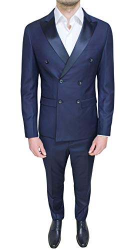 Costume mariage homme bleu satin taille 50 pour une cérémonie élégante croisée